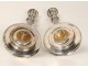 Pair candle torches Louis XVI silver beaded bronze candlesticks 18th
