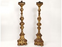 Pair picnic candles candlesticks carved gilded wood candlesticks eighteenth century