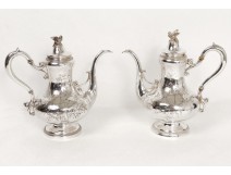 Pair sterling silver jugs Minerva bird monogram Fizaine NapIII nineteenth