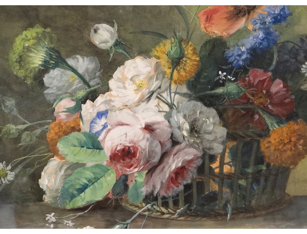 TABLEAU ANCIEN FLEURS Huile sur toile Nature Morte XIXème EUR 280,00