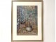 Orientalist watercolor palm mat Chinese screen J.Houguenade nineteenth