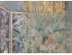 Orientalist watercolor palm mat Chinese screen J.Houguenade nineteenth