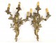 Pair large wall sconces Louis XV rococo gilt bronze foliage 19th