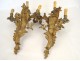 Pair large wall sconces Louis XV rococo gilt bronze foliage 19th