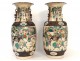 Pair Chinese porcelain vases Nanjing horses Asian characters twentieth