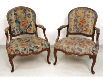 Paire fauteuils Louis XV noyer sculpté estampille Meunier armchairs XVIIIè