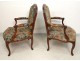 Paire fauteuils Louis XV noyer sculpté estampille Meunier armchairs XVIIIè