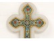 Bénitier croix crucifix émaux cloisonnés marbre enamel fleurs XIXème siècle