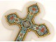 Bénitier croix crucifix émaux cloisonnés marbre enamel fleurs XIXème siècle