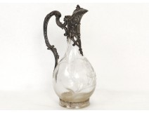 Aiguière Louis XV argenté cristal fleurs rocaille Art Nouveau XIXème siècle