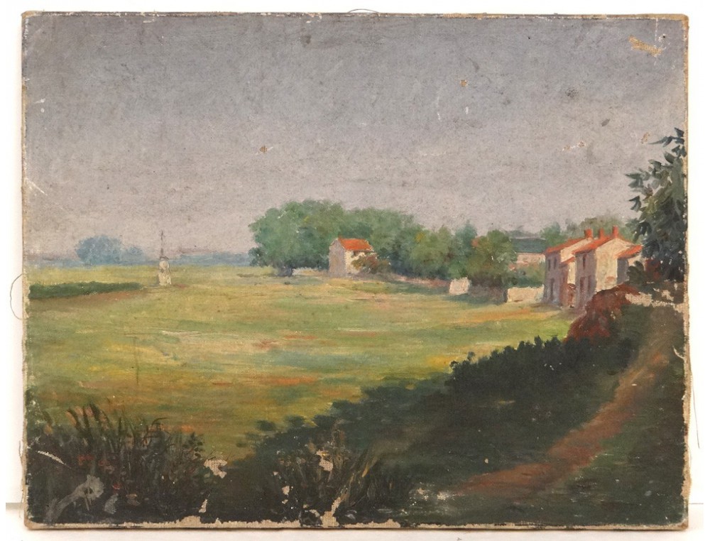Tableau Ancien Aquarelle Paysage Rural Signé - Années 50/60, 11x15 Pouces, Original