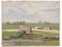 HST tableau paysage bords Loire pont rivière campagne painting XIXè siècle