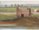 HST painting landscape edges Loire woman bridge river countryside painting XIXth