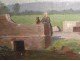 HST painting landscape edges Loire woman bridge river countryside painting XIXth