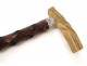 Antique walking stick, wood, horn, silver, silver-plated metal, antique French walking stick, 19th century