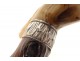 Antique walking stick, wood, horn, silver, silver-plated metal, antique French walking stick, 19th century