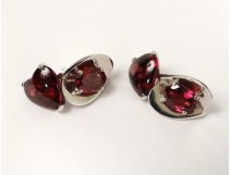 Paire boutons de manchette or blanc rubellite tourmaline rouge XXème siècle