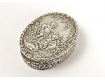 German silver oval box compact swan cherub putti twentieth century