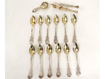 12 spoons coffee leaf tea clip silver silver vermeil Minerve NapIII 19è