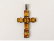 Croix pendentif bijou argent massif topaze citrine cross XXème siècle