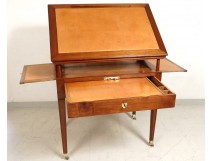Superbe table à la tronchin bureau Directoire acajou cuir XIXème siècle