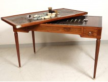 Table game backgammon Louis XVI mahogany golden brass backgammon chips XVIII