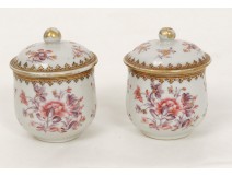 Paire pots à crème porcelaine Compagnie Indes famille rose fleurs XVIIIème