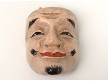 Masque de nô théâtre bois polychrome homme Gigaku O-beshimi Edo Japon XIXème