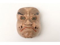Masque de nô théâtre bois polychrome démon Gigaku O-beshimi Edo Japon XIXème