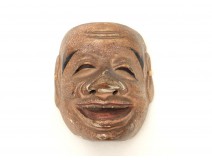 Mask polychrome wood Noh theater man Gigaku O-Edo Japan beshimi XIX