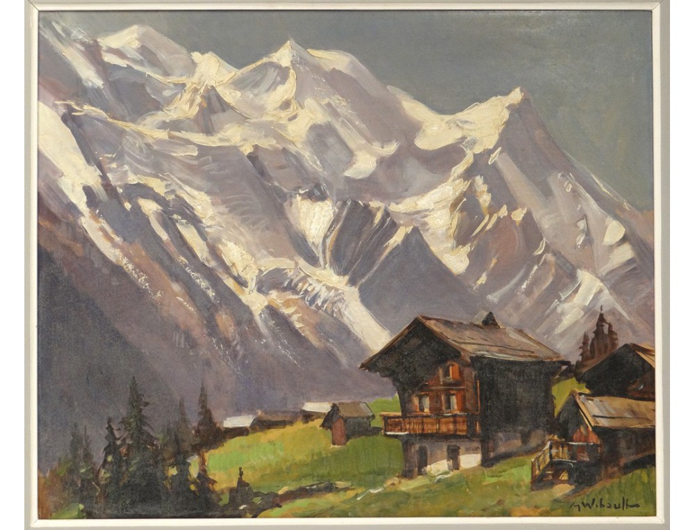 HSP peinture paysage montagne enneigée M.Wibault village 