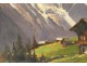 HSP peinture paysage montagne enneigée M.Wibault village Alpes chalets XXè