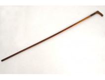 Antique walking stick, wood, horn, silver, flowers, foliage, 19th century