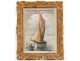 Pastel tableau marine bateau personnages barque Sud France Méditerranée XXè