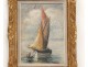 Pastel tableau marine bateau personnages barque Sud France Méditerranée XXè