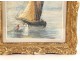 Pastel tableau marine bateau personnages barque Sud France Méditerranée XXè