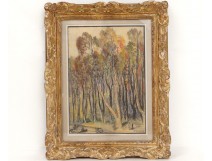 Pastel painting Forest landscape characters forest park trees 20th century