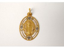 Médaille de baptême en or massif 18 carats calice hosties fleurs XXème