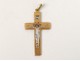 Croix pendentif or massif étranger émail Christ crucifix poinçon XXème