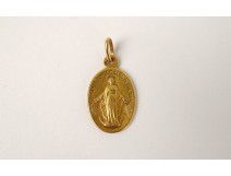 Médaille de baptême en or massif 18 carats Vierge Marie Sacré-Coeur XXème