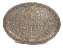 Rare Persian flat iron metal inlaid gold king oriental characters XVIII