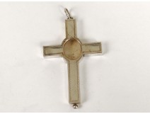 Croix reliquaire pendentif argent massif antique french reliquary XIXème