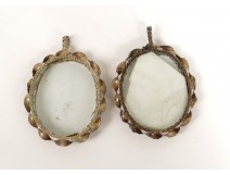 Paire cadres reliquaire ovale argent antique frame reliquary XIXème siècle