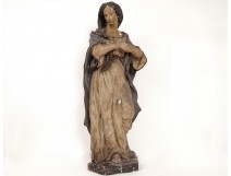 Beautiful statue carved wooden polychrome Virgin Mary eighteenth century