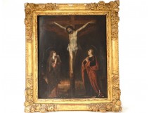 HSP religious painting Christ crucifix Calvary Mary Magdalene XVIIè