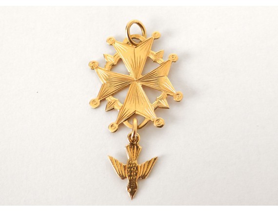 Croix huguenote pendentif or massif 18 carats colombe Saint-Esprit XIXème
