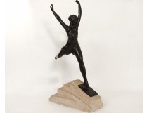 Superbe sculpture métal femme Olympie Feyral Le Verrier Paris Art Déco XXè