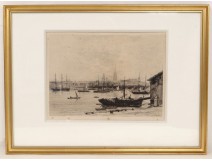 Gravure vue Bordeaux Gironde port bateaux cathédrale Maxime Lalanne XIXème