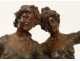 Sculpture statue deux femmes fleurs orage François Moreau XIXème siècle