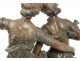 Sculpture statue deux femmes fleurs orage François Moreau XIXème siècle